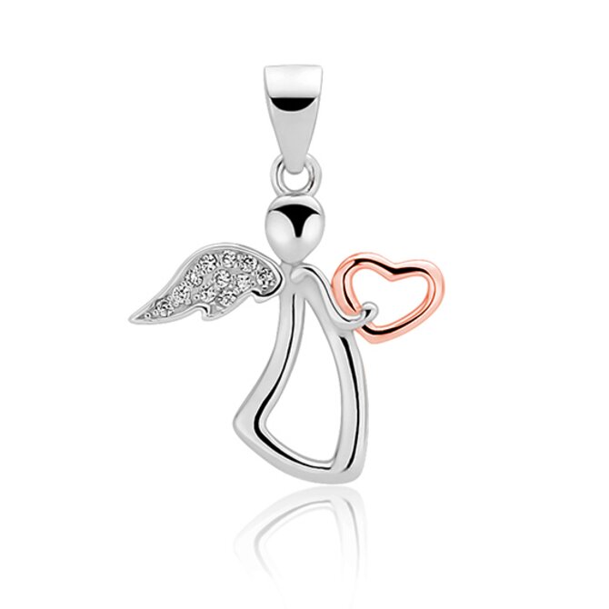 Klenoty Amber Stříbrný anděl se srdcem - růžové zlacení na srdíčku růžová, stříbro Ag 925/1000