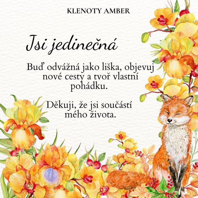 Klenoty Amber Dárková karta s věnováním Jsi jedinečná