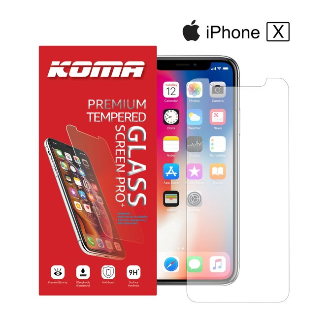 KOMA Ochranné tvrzené sklo pro iPhone X, 2.5 D, tvrdost 9H