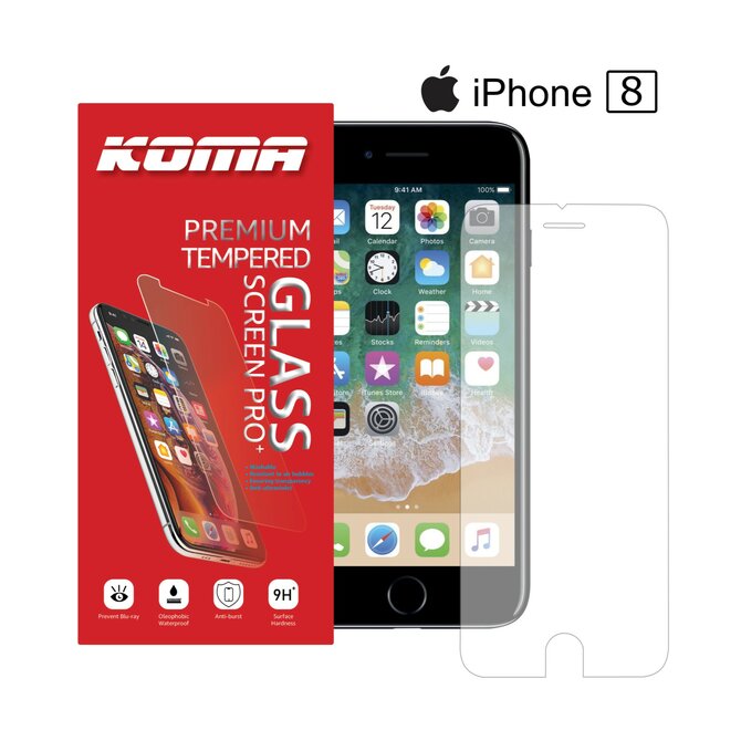 KOMA Ochranné tvrzené sklo pro iPhone 8, zaoblení 2.5 D, tvrdost 9H