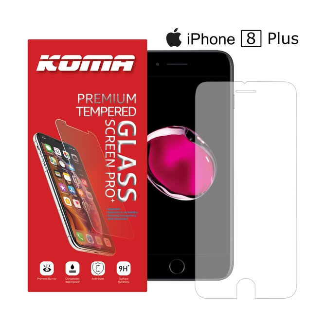 KOMA Ochranné tvrzené sklo pro iPhone 8 Plus, zaoblení 2.5 D, tvrdost 9H