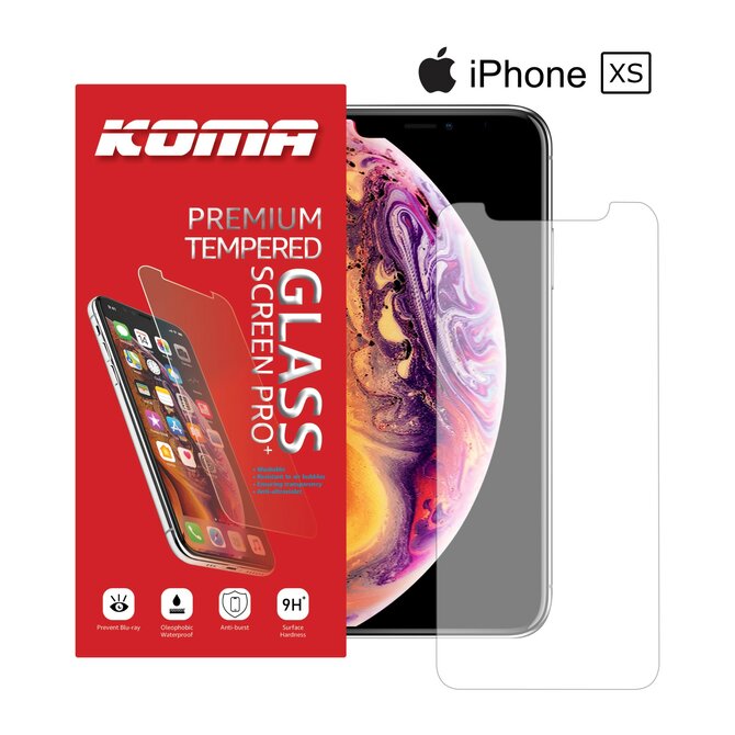 KOMA Ochranné tvrzené sklo pro iPhone XS, zaoblení 2.5 D, tvrdost 9H