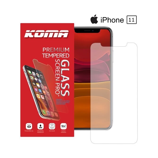 KOMA Ochranné tvrzené sklo pro iPhone 11, zaoblení 2.5 D, tvrdost 9H