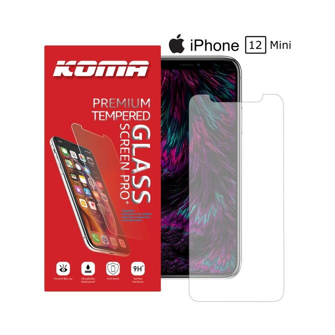 KOMA Ochranné tvrzené sklo pro iPhone 12 Mini, zaoblení 2.5 D, tvrdost 9H