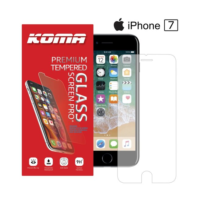 KOMA Ochranné tvrzené sklo pro iPhone 7, zaoblení 2.5 D, tvrdost 9H