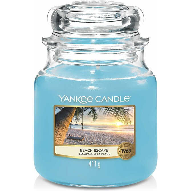 Yankee Candle vonná svíčka Classic ve skle střední Beach Escape 411 g Modrá