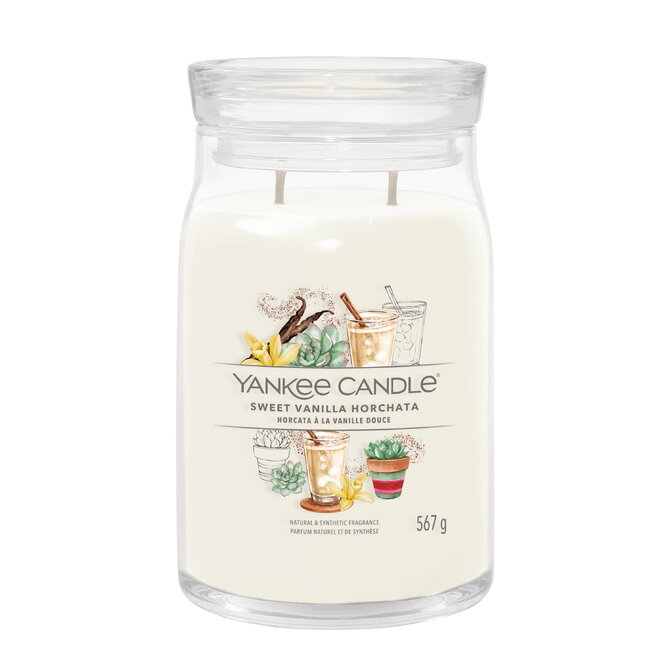 Yankee Candle vonná svíčka Signature ve skle velká Sweet Vanilla Horchata 567g Bílá