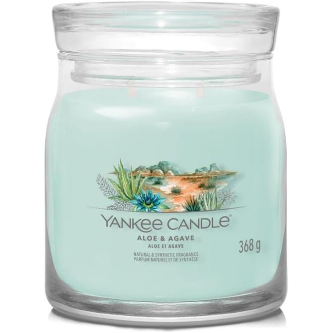 Yankee Candle vonná svíčka Signature ve skle střední Aloe & Agave 368g Zelená