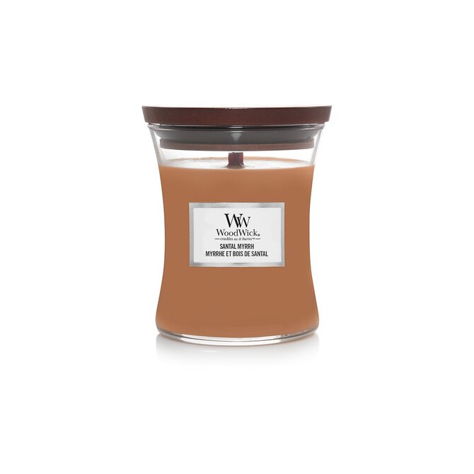 WoodWick vonná svíčka s dřevěným knotem střední Santal Myrrh 275g Hnědá