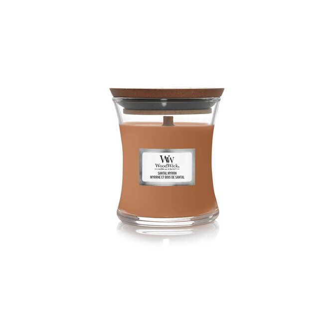 WoodWick vonná svíčka s dřevěným knotem malá Santal Myrrh 85g Hnědá