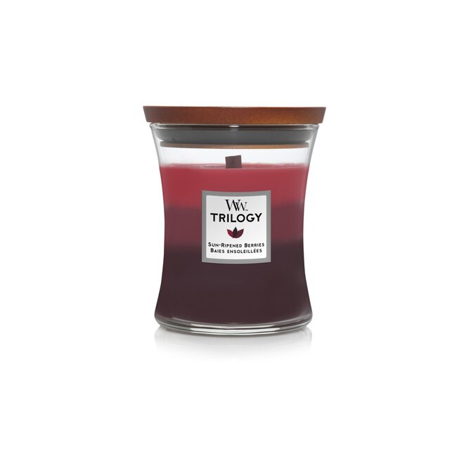 WoodWick vonná svíčka s dřevěným knotem Trilogy svíčka střední Sun Ripened Berries 275 g Vícbarevná