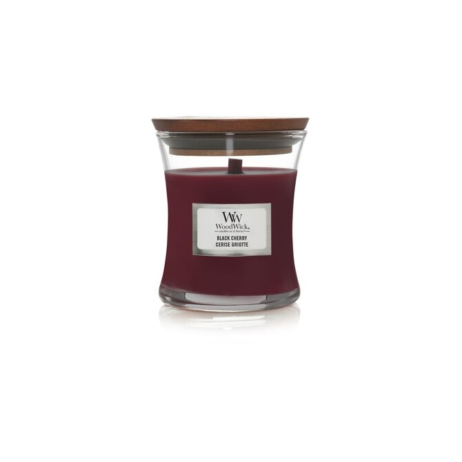 WoodWick vonná svíčka s dřevěným knotem malá Black Cherry 85 g Červená