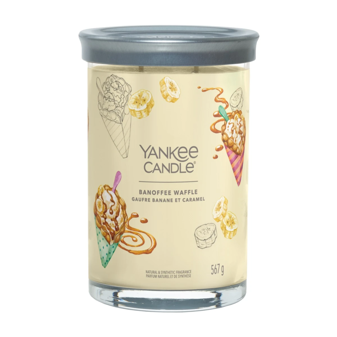 Yankee Candle vonná svíčka Signaturevelká svíčka Tumbler Banoffee Waffle 567g Žlůtá