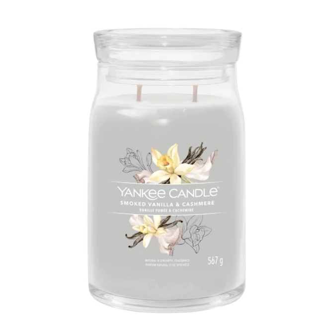 Yankee Candle vonná svíčka Signature velká Smoked Vanilla & Cashmere 567g Šedá