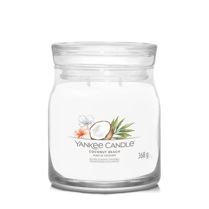 Yankee Candle vonná svíčka Signature ve skle střední Coconut Beach 368g Bílá