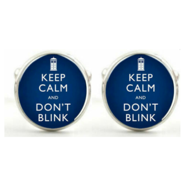 Manžetové knoflíčky Keep calm and don't Blink Modrá, Ocel, Slitina