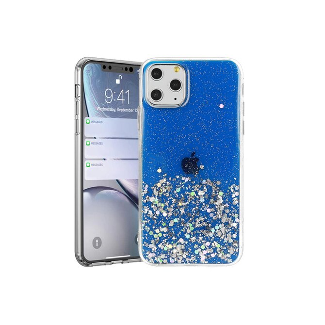 Gelové třpytivé modré GLITTER STARS pouzdro / kryt na SAMSUNG A415 Galaxy A41