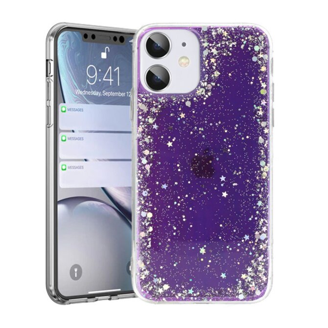 Gelové třpytivé fialové GLITTER STARS pouzdro / kryt na SAMSUNG M215 Galaxy M21