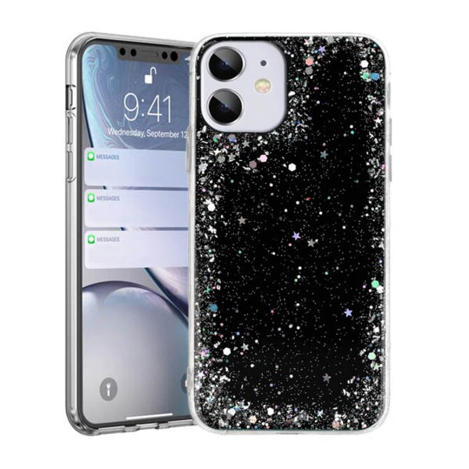 Gelové třpytivé černé GLITTER STARS pouzdro / kryt na APPLE iPhone 7 (4.7) / iPhone 8 (4.7) / iPhone SE (2020)