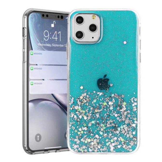 Gelové třpytivé modré GLITTER STARS pouzdro / kryt na APPLE iPhone 13 Mini