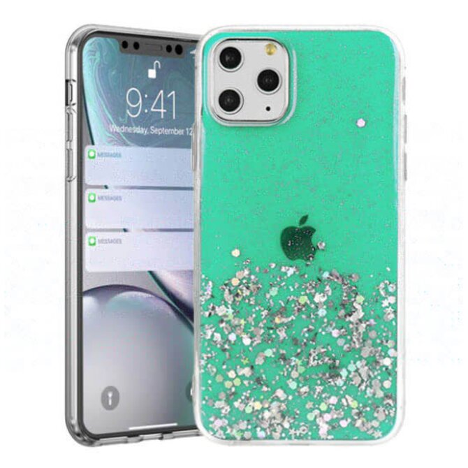 Gelové třpytivé zelené GLITTER STARS pouzdro / kryt na APPLE iPhone 13 Mini