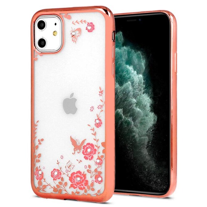 Gelové růžové pouzdro / kryt FRAME FLORA na APPLE iPhone 12 / iPhone 12 Pro