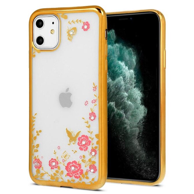 Gelové zlaté pouzdro / kryt FRAME FLORA na APPLE iPhone 12 / iPhone 12 Pro