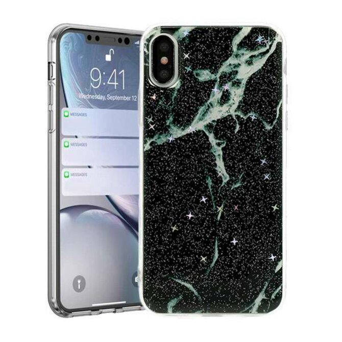 Gelové černé MARBLE GLITTER pouzdro na APPLE iPhone 11 Pro (5.8)