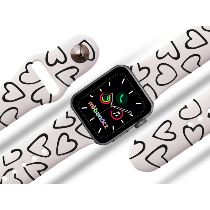 Apple watch řemínek Srdce černobílá - 38/40/41mm, barva pásku bílá