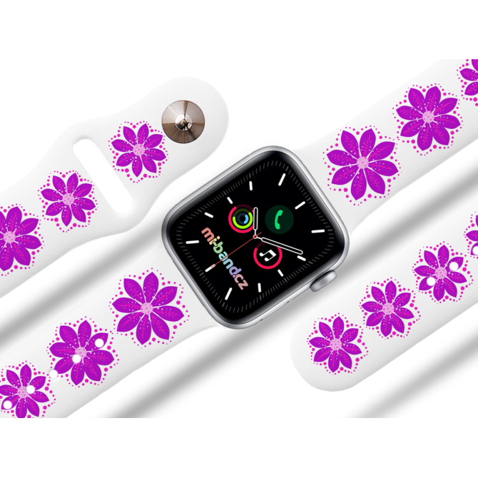 Apple watch řemínek Fialová květina - 38/40/41mm, barva pásku bílá