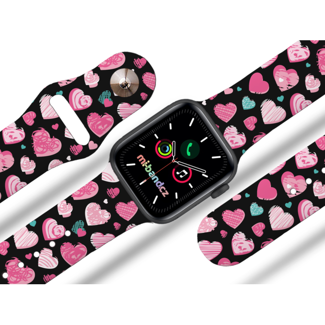 Apple watch řemínek Růžová a modrá srdíčka - Černá - 38/40/41mm