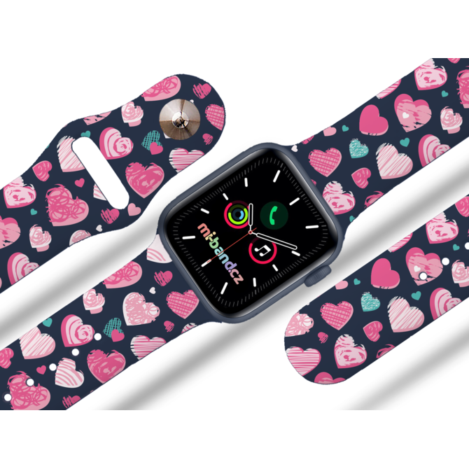 Apple watch řemínek Růžová a modrá srdíčka - Modrá - 38/40/41mm