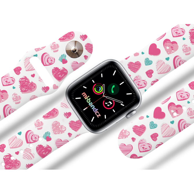 Apple watch řemínek Růžová a modrá srdíčka - Bílá - 38/40/41mm