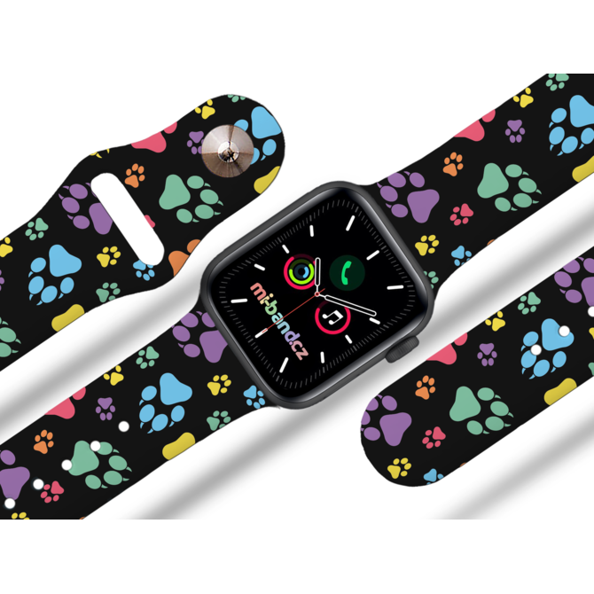 Apple watch řemínek Barevné pacičky - Černá - 38/40/41mm