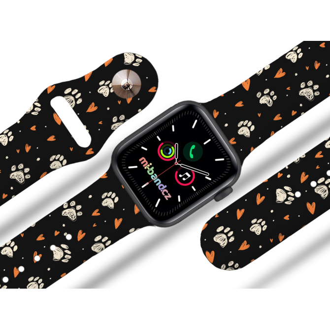 Apple watch řemínek Tlapičky se srdíčky - Černá - 38/40/41mm