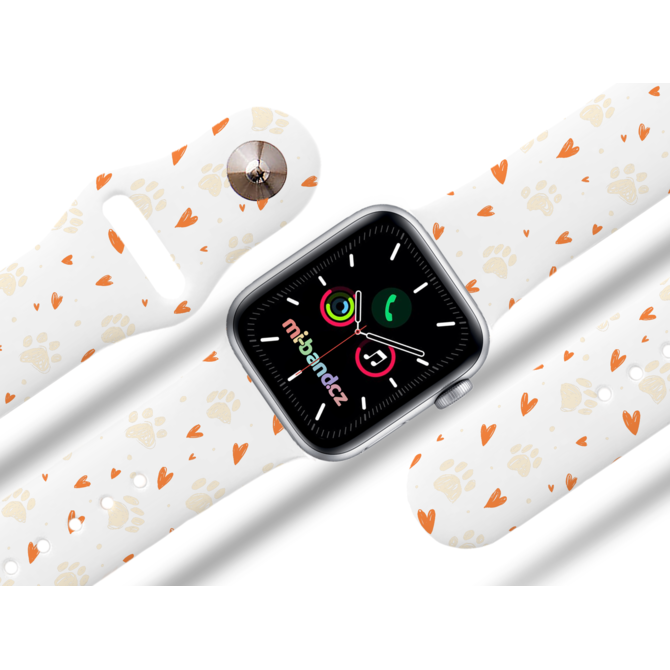 Apple watch řemínek Tlapičky se srdíčky - Bílá - 38/40/41mm