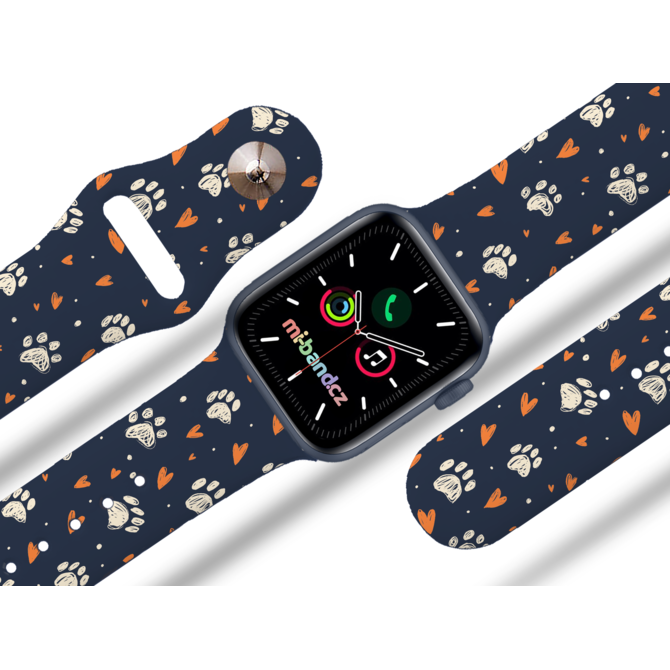 Apple watch řemínek Tlapičky se srdíčky - Modrá - 42/44/45mm