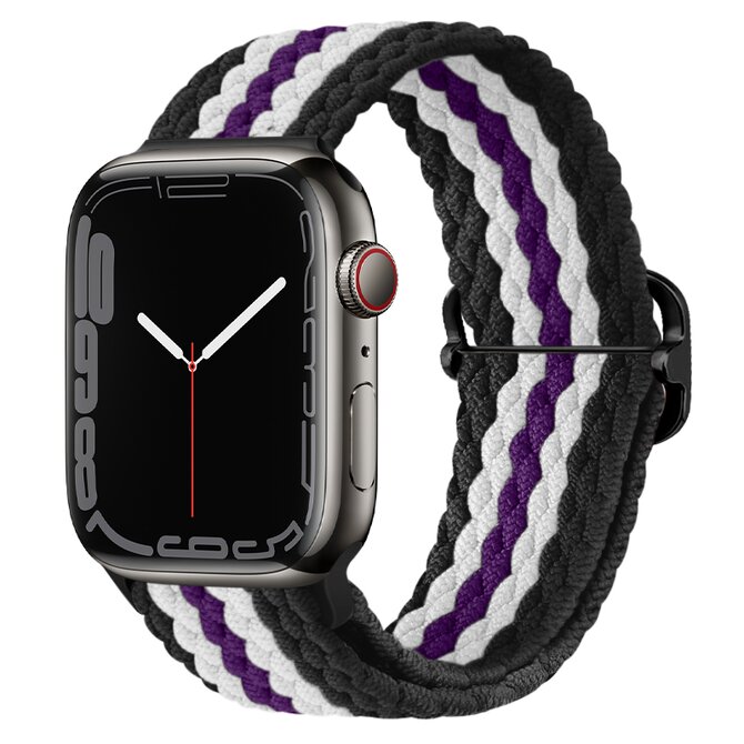 Pletený řemínek se sponou pro Apple Watch 38/40/41mm - Černo-bílo-fialový - -