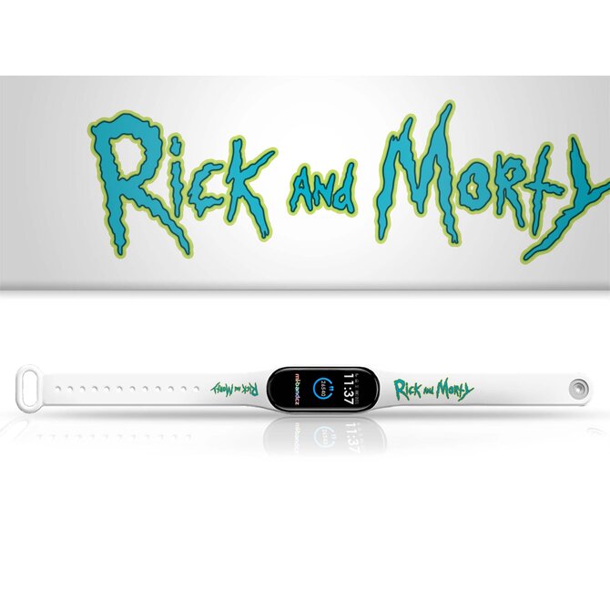 Náhradní náramek Mi band 3/4/5/6/7 Rick and Morty - Logo 2 - Bílá -