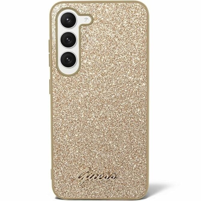 Originální kryt GUESS - hardcase Glitter Script GUHCS24SHGGSHD pro Samsung Galaxy S24 , barva zlatá