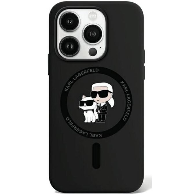 Originální kryt KARL LAGERFELD hardcase Silicone Karl & Choupette MagSafe KLHMP15LSCMKCRHK for Apple iPhone 15 Pro , barva černá