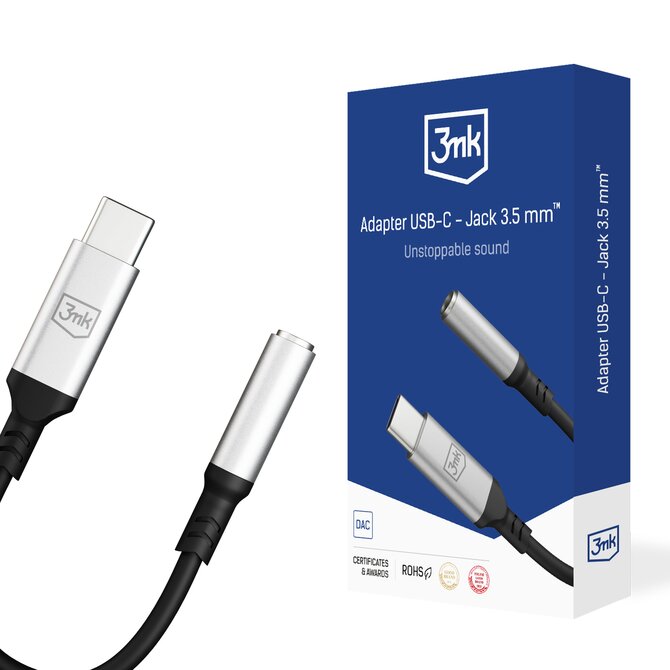 adaptér USB-C/Jack 3,5mm (samice) 0,15m, černo-stříbrná