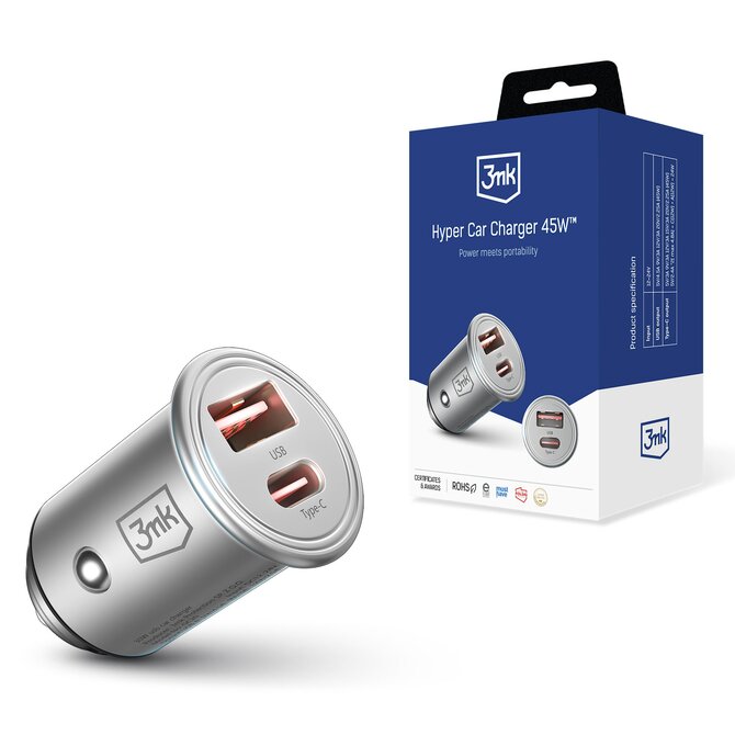 nabíječka do auta - Hyper Car Charger 45W, 1x USB + 1x USB-C (PD)