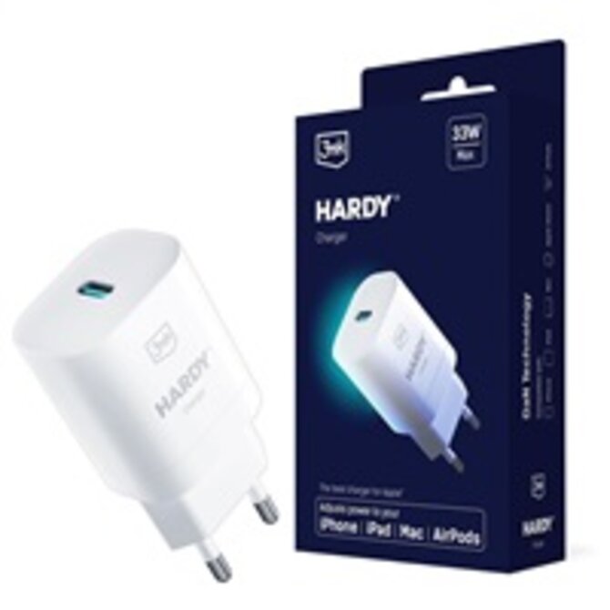 síťová nabíječka - HARDY Charger 33W, GaN 1x USB-C (PD) pro Apple, bílá