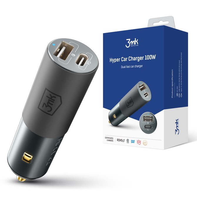 nabíječka do auta - Hyper Car Charger 100W, 1x USB + 1x USB-C (PD)