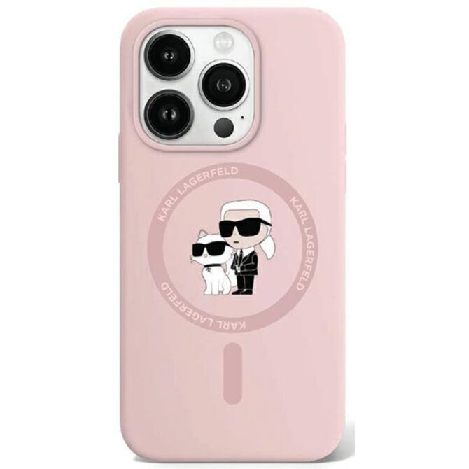 Originální kryt KARL LAGERFELD hardcase Silicone Karl & Choupette Ring MagSafe KLHMP15XSCMKCRHP for Apple iPhone 15 Pro Max , barva růžová