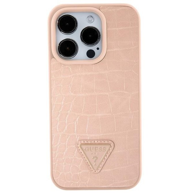 Kryt Guess GUHCP15SPCRTHCP Apple iPhone 15 hardcase Croco Triangle Metal Logo pink