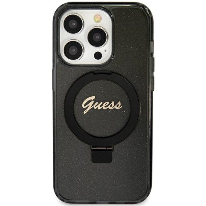 Kryt Guess GUHMN61HRSGSK Apple iPhone 11 / XR hardcase Ring Stand Script Glitter MagSafe black