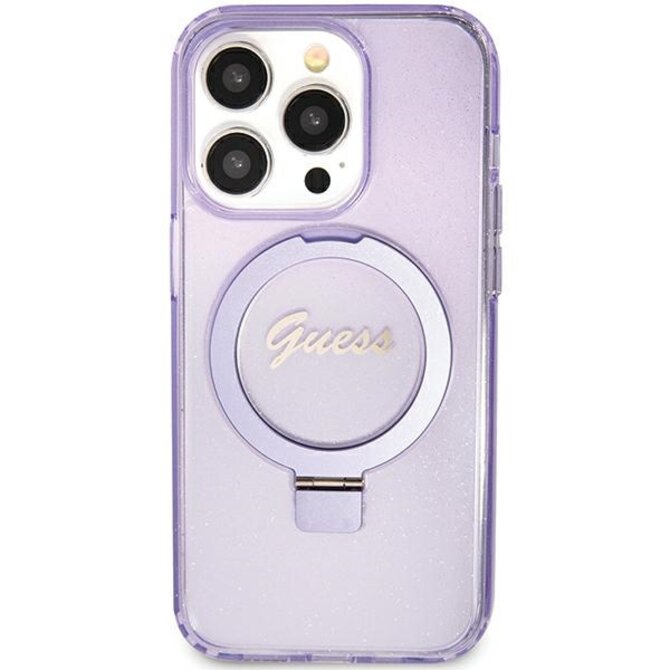 Kryt Guess GUHMN61HRSGSU Apple iPhone XR / 11 hardcase Ring Stand Script Glitter MagSafe purple