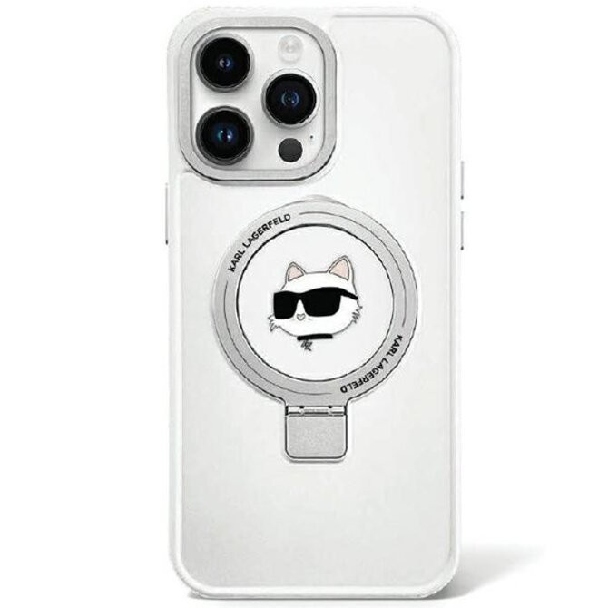 Kryt Karl Lagerfeld KLHMP15SHMRSCHH Apple iPhone 15 hardcase Ring Stand Choupette Head MagSafe white